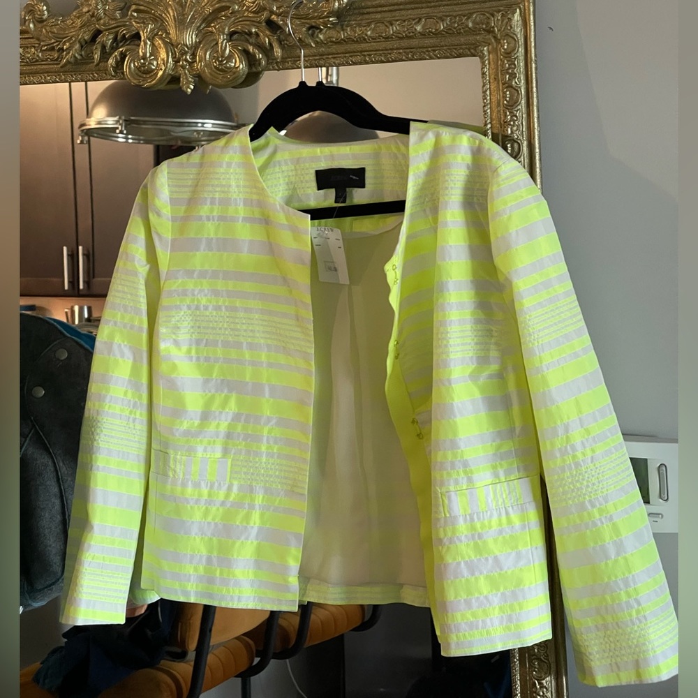 Jcrew neon striped quarter sleeve blazer | silk lining